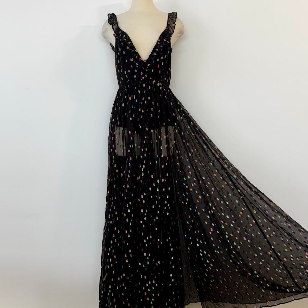 Michael Costello x Revolve Natalie Maxi Dress in Black Rainbow Dots M NWT - Picture 2 of 15